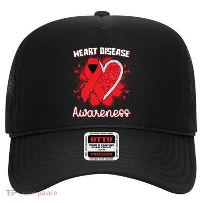 Heart Disease Awareness I Wear Red To Fight Heart Disease Cool Gift High Crown Mesh Back Trucker Hat