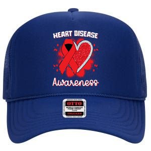 Heart Disease Awareness I Wear Red To Fight Heart Disease Cool Gift High Crown Mesh Back Trucker Hat