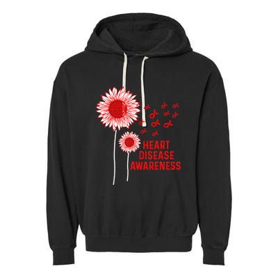 Heart Disease Awareness Sunflower Red Ribbon Garment-Dyed Fleece Hoodie
