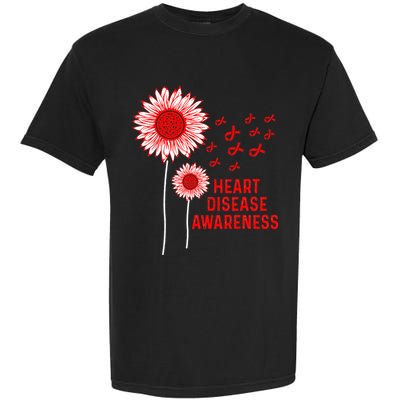 Heart Disease Awareness Sunflower Red Ribbon Garment-Dyed Heavyweight T-Shirt