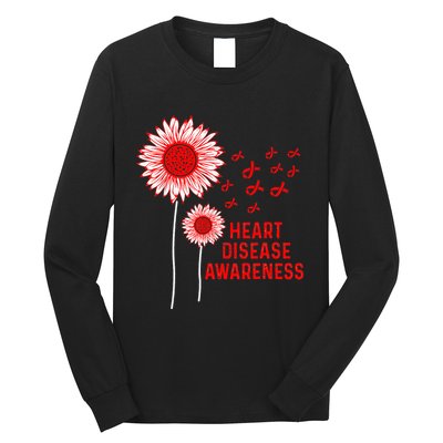 Heart Disease Awareness Sunflower Red Ribbon Long Sleeve Shirt