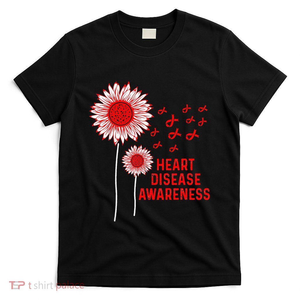 Heart Disease Awareness Sunflower Red Ribbon T-Shirt
