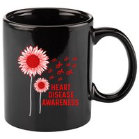 Heart Disease Awareness Sunflower Red Ribbon 11oz C Handle Ceramic Mug