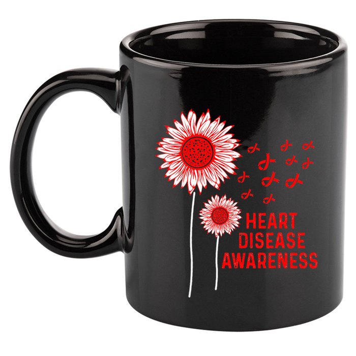 Heart Disease Awareness Sunflower Red Ribbon 11oz C Handle Ceramic Mug