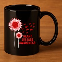 Heart Disease Awareness Sunflower Red Ribbon 11oz C Handle Ceramic Mug