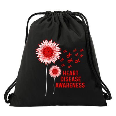 Heart Disease Awareness Sunflower Red Ribbon Drawstring Bag