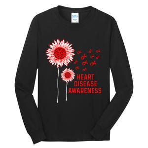 Heart Disease Awareness Sunflower Red Ribbon Tall Long Sleeve T-Shirt