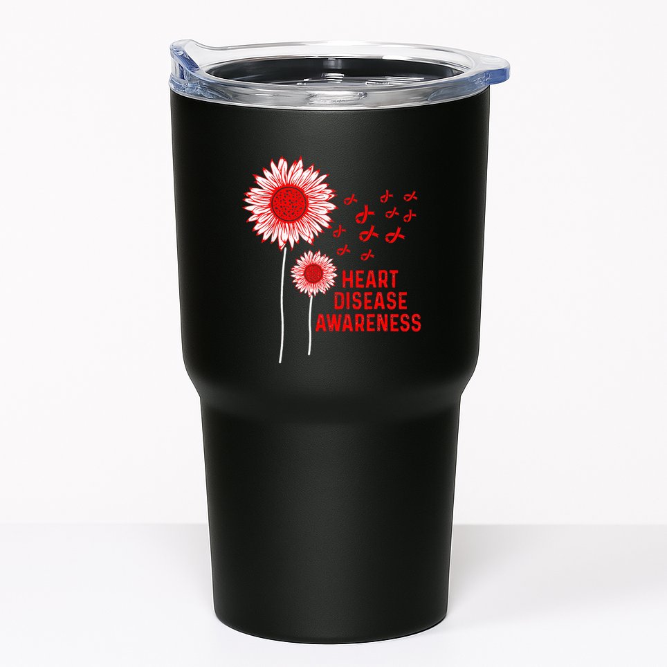 Heart Disease Awareness Sunflower Red Ribbon Tumbler