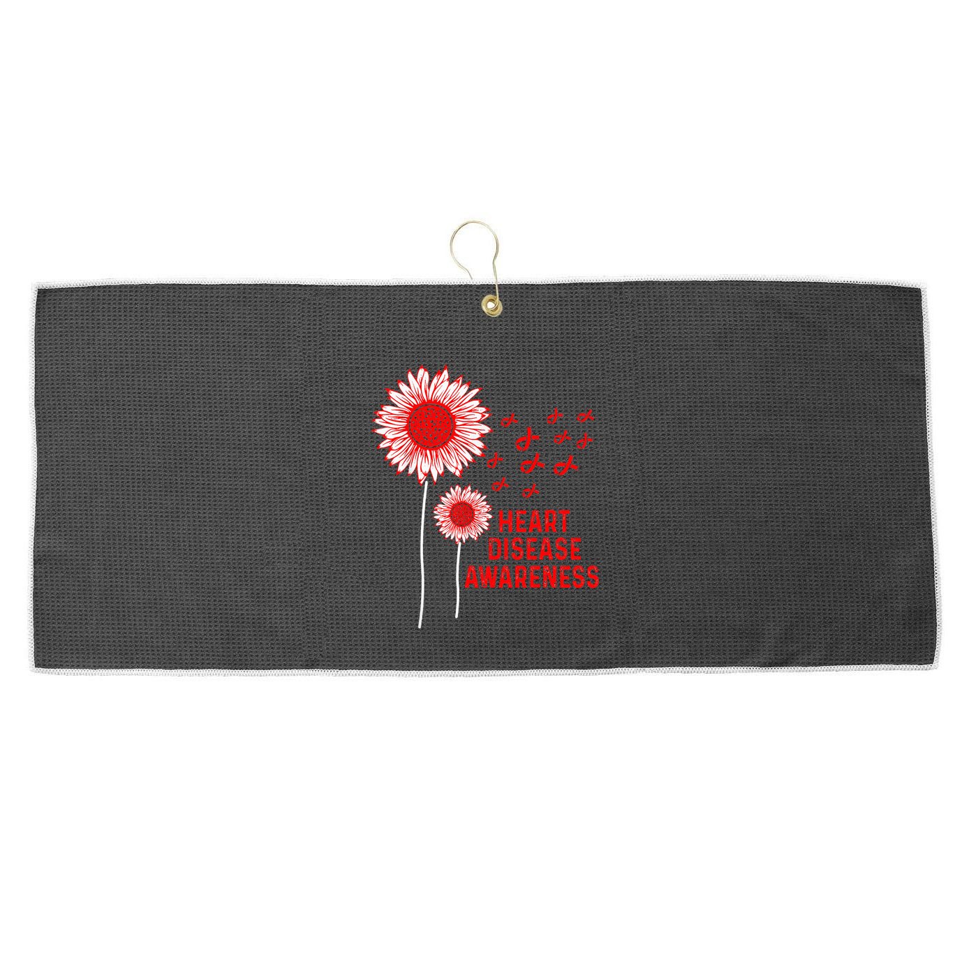 Heart Disease Awareness Sunflower Red Ribbon Large Microfiber Waffle Golf Towel