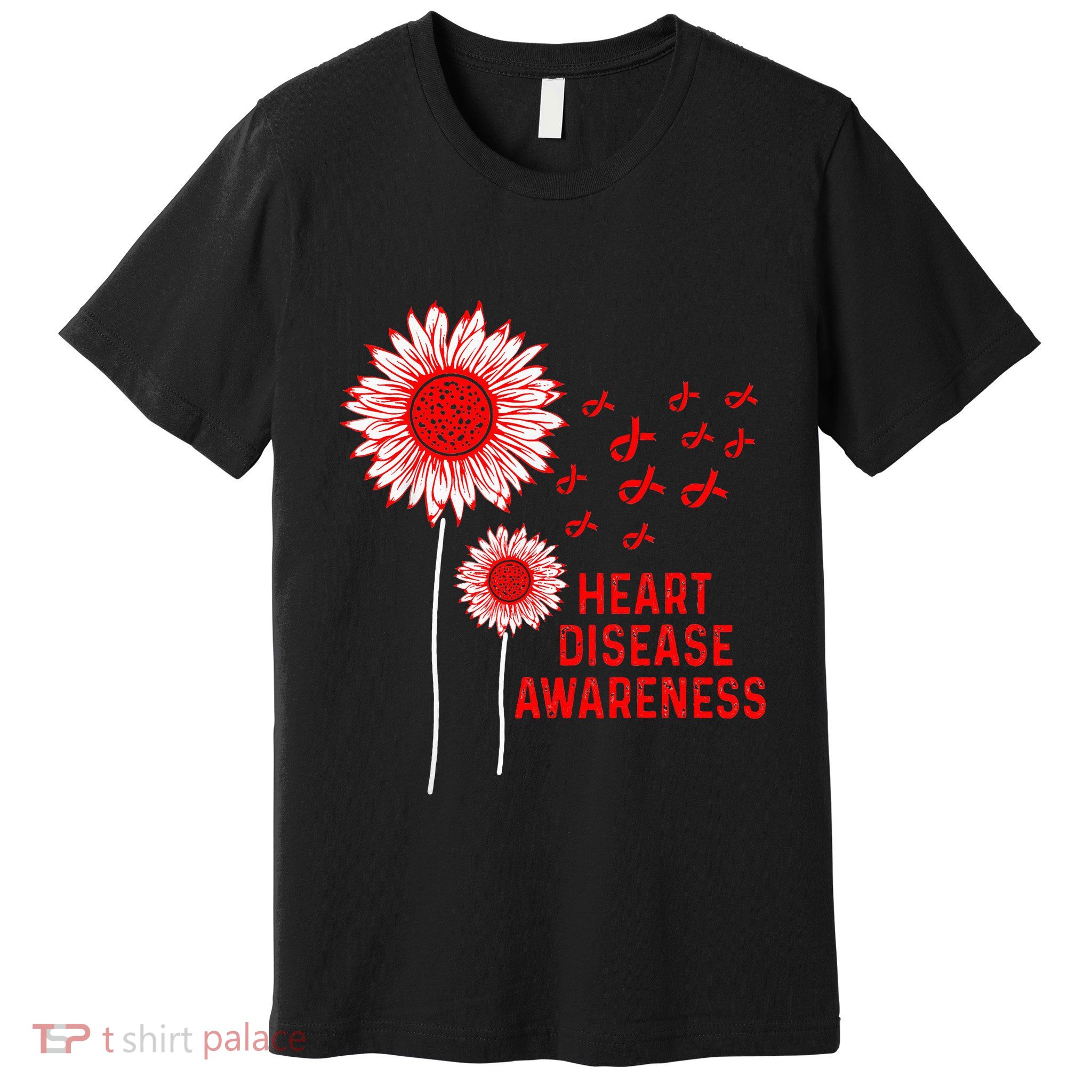 Heart Disease Awareness Sunflower Red Ribbon Premium T-Shirt