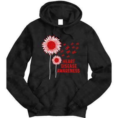 Heart Disease Awareness Sunflower Red Ribbon Tie Dye Hoodie