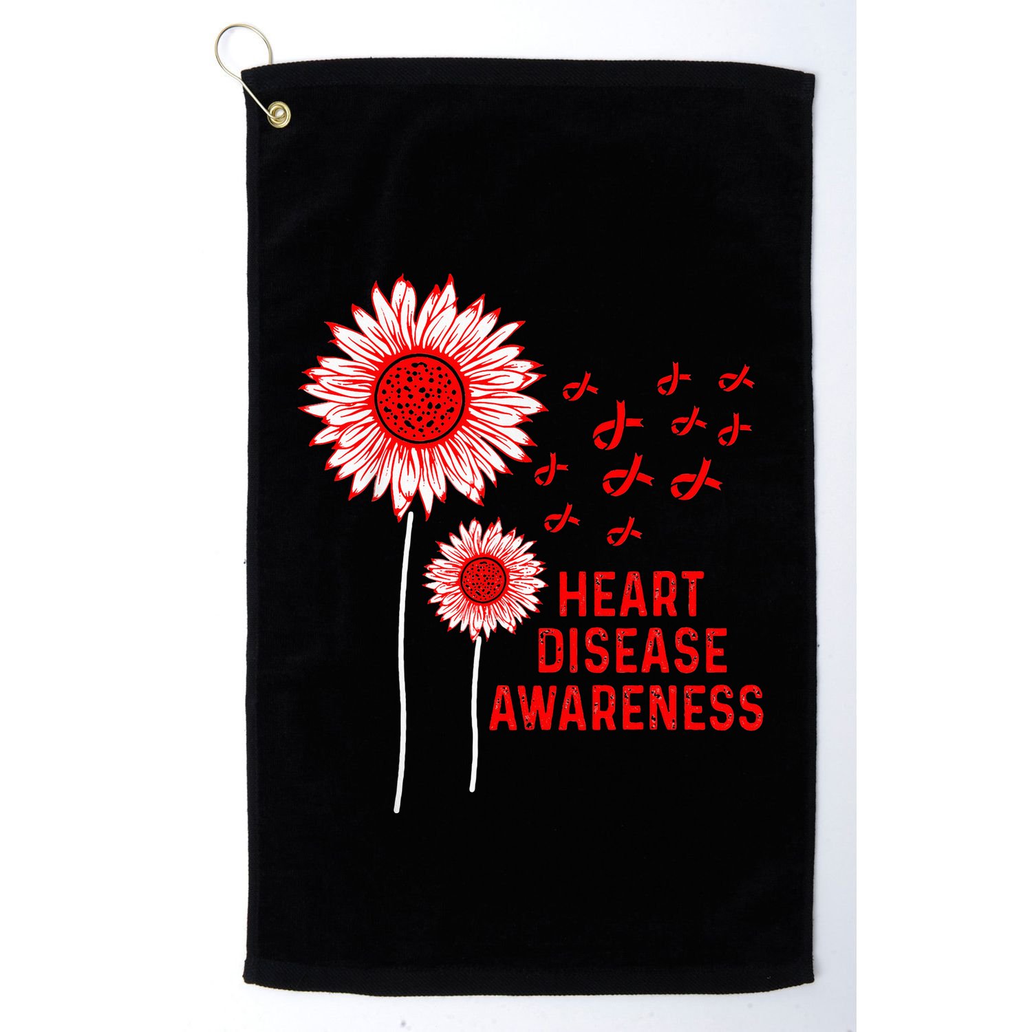 Heart Disease Awareness Sunflower Red Ribbon Golf Towel