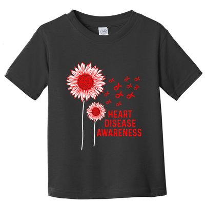 Heart Disease Awareness Sunflower Red Ribbon Toddler T-Shirt