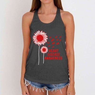 Heart Disease Awareness Sunflower Red Ribbon Women's Knotted Racerback Tank