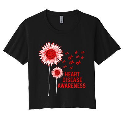 Heart Disease Awareness Sunflower Red Ribbon Women's Crop Top Tee