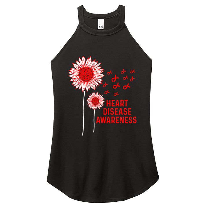 Heart Disease Awareness Sunflower Red Ribbon Women's Perfect Tri Rocker Tank