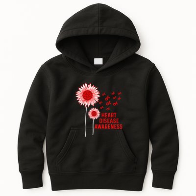 Heart Disease Awareness Sunflower Red Ribbon Kids Hoodie