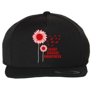 Heart Disease Awareness Sunflower Red Ribbon Wool Snapback Cap