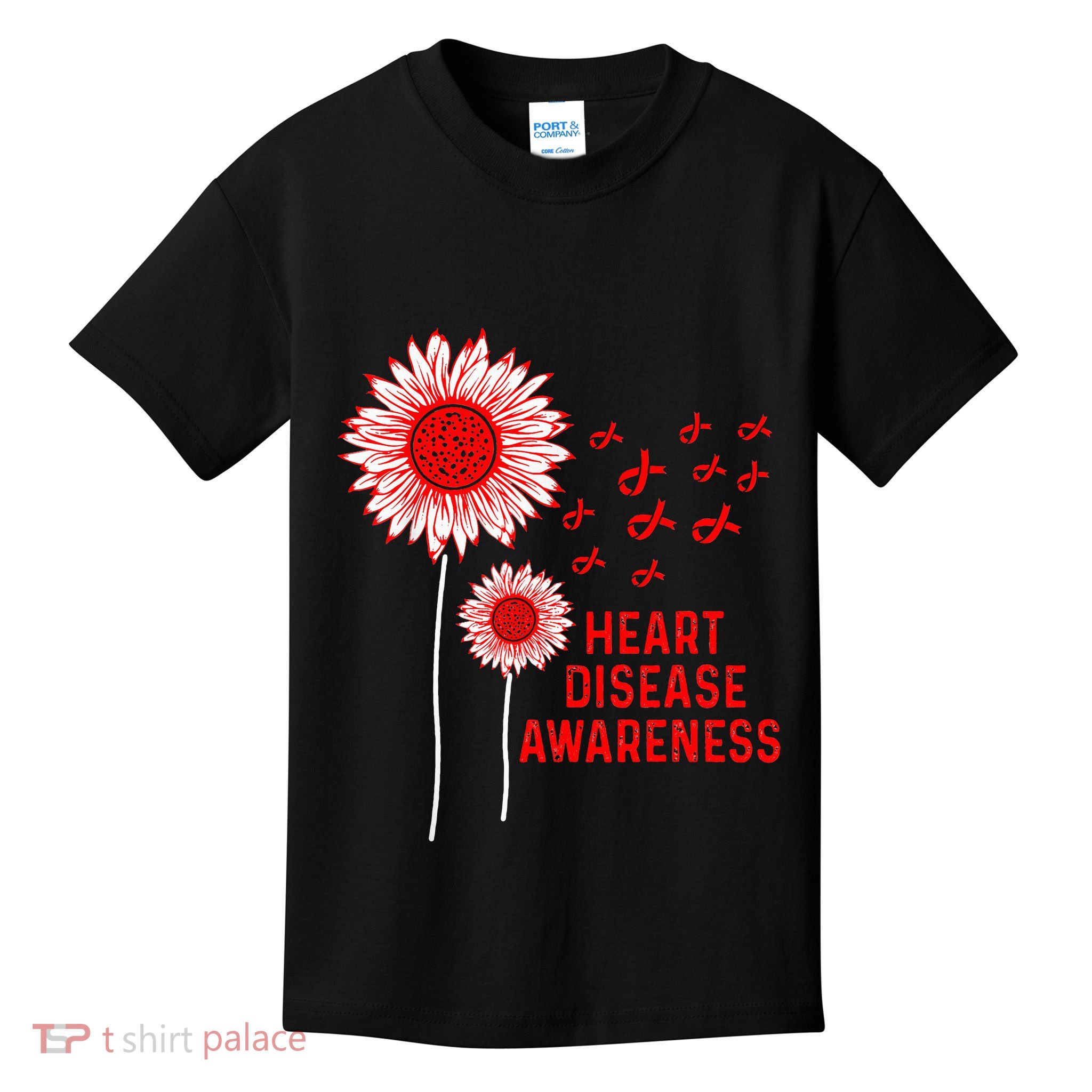 Heart Disease Awareness Sunflower Red Ribbon Kids T-Shirt