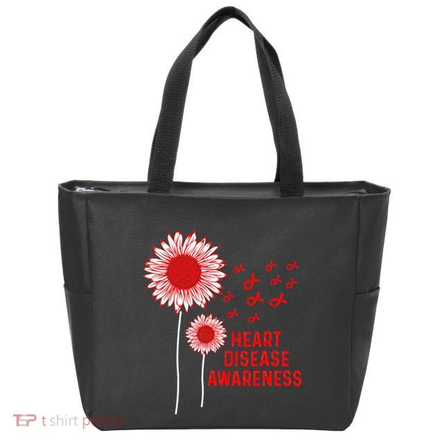 Heart Disease Awareness Sunflower Red Ribbon Zip Tote Bag