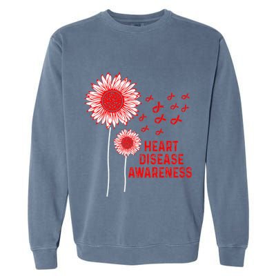Heart Disease Awareness Sunflower Red Ribbon Garment-Dyed Sweatshirt