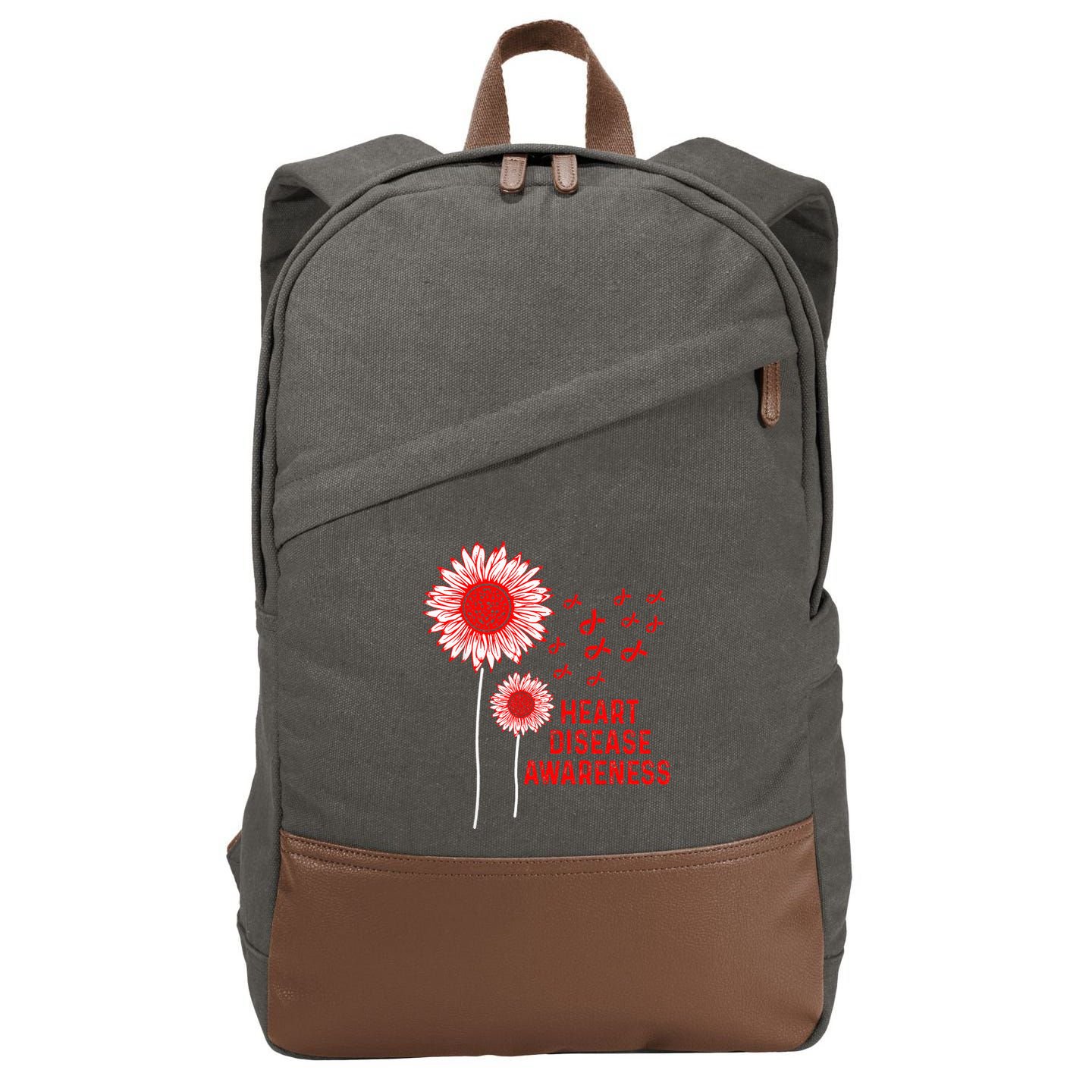 Heart Disease Awareness Sunflower Red Ribbon Cotton Canvas Backpack