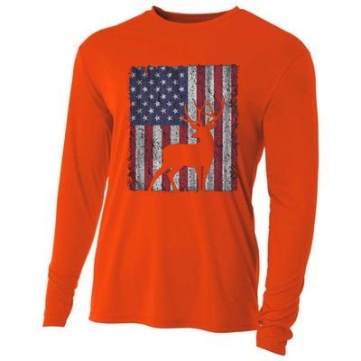 Hunting Deer American Flag Usa Bow Gun Patriotic America Gift Cooling Performance Long Sleeve Crew