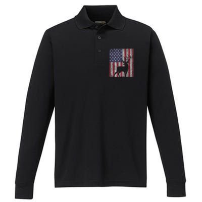 Hunting Deer American Flag Usa Bow Gun Patriotic America Gift Performance Long Sleeve Polo