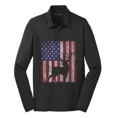 Hunting Deer American Flag Usa Bow Gun Patriotic America Gift Silk Touch Performance Long Sleeve Polo