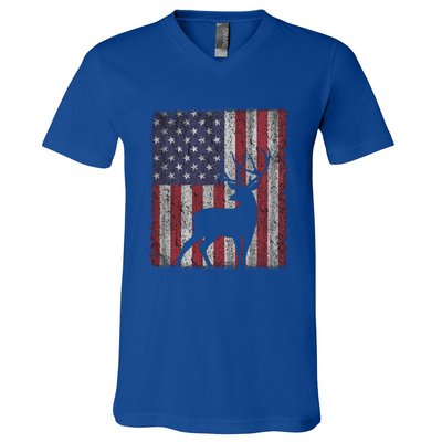 Hunting Deer American Flag Usa Bow Gun Patriotic America Gift V-Neck T-Shirt