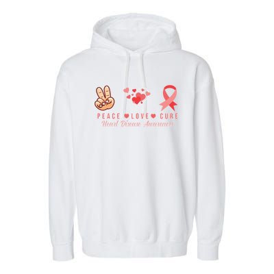 Heart Disease Awareness Peace Love Cure Fighters Gift Garment-Dyed Fleece Hoodie