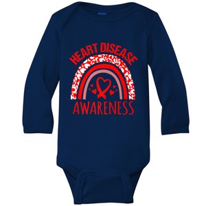 Heart Disease Awareness Red Heart Ribbon Rinbow Gift Baby Long Sleeve Bodysuit