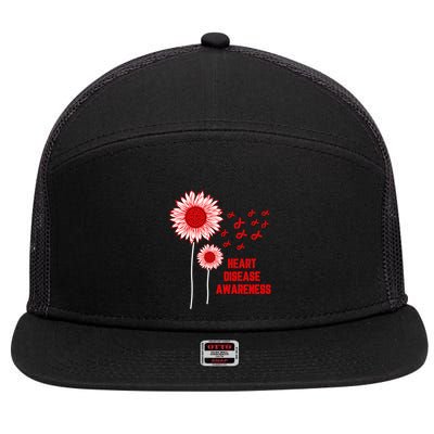 Heart Disease Awareness Red Ribbon Gift 7 Panel Mesh Trucker Snapback Hat