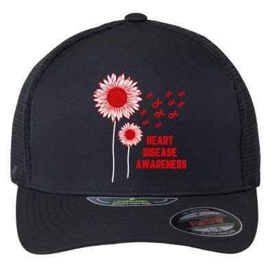 Heart Disease Awareness Red Ribbon Gift Flexfit Unipanel Trucker Cap