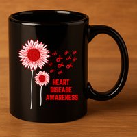 Heart Disease Awareness Red Ribbon Gift 11oz C Handle Ceramic Mug