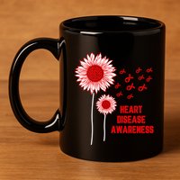 Heart Disease Awareness Red Ribbon Gift 11oz C Handle Ceramic Mug