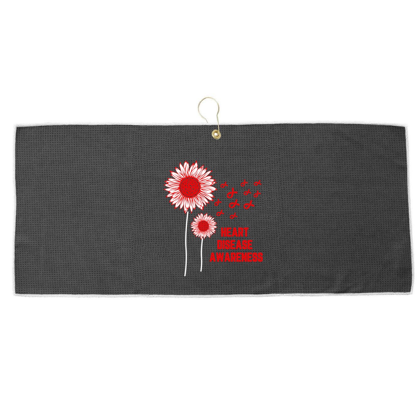 Heart Disease Awareness Red Ribbon Gift Large Microfiber Waffle Golf Towel