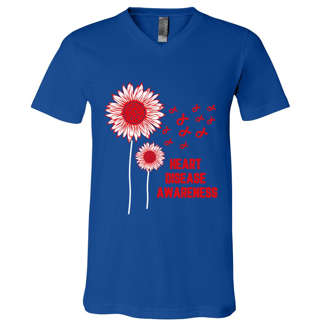 Heart Disease Awareness Red Ribbon Gift V-Neck T-Shirt