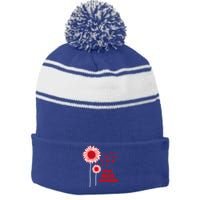 Heart Disease Awareness Red Ribbon Gift Stripe Pom Pom Beanie