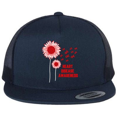 Heart Disease Awareness Red Ribbon Gift Flat Bill Trucker Hat