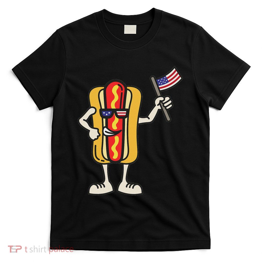 Hot Dog American Flag July 4th Patriotic Bbq Cookout Funny T-Shirt