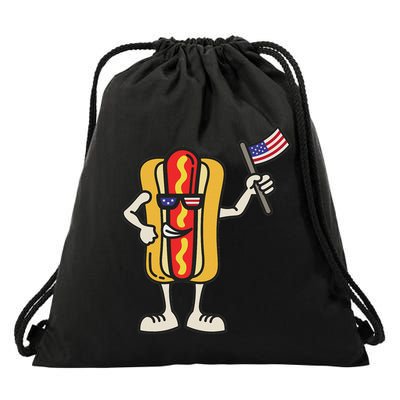 Hot Dog American Flag July 4th Patriotic Bbq Cookout Funny Drawstring Bag