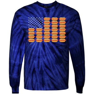 Hot Dog American Flag July 4th Patriotic Summer BBQ Funny Tie-Dye Long Sleeve Shirt