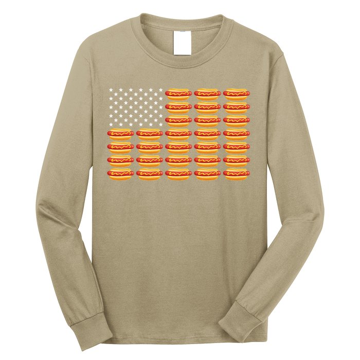 Hot Dog American Flag July 4th Patriotic Summer BBQ Funny Long Sleeve Shirt