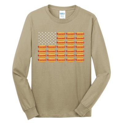 Hot Dog American Flag July 4th Patriotic Summer BBQ Funny Tall Long Sleeve T-Shirt