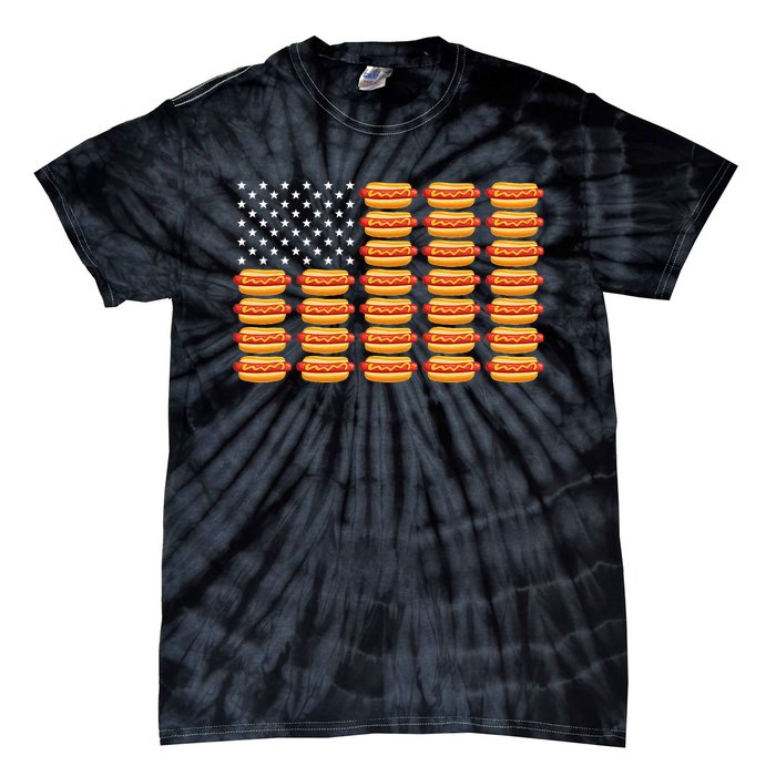 Hot Dog American Flag Tie-Dye T-Shirt