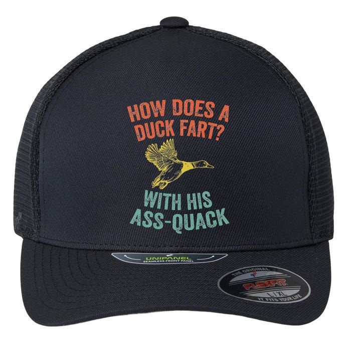 How Does A Duck Fart Funny Duck For Hunters Flexfit Unipanel Trucker Cap