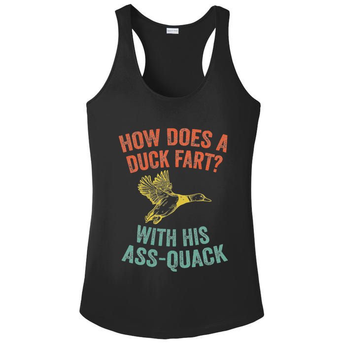 How Does A Duck Fart Funny Duck For Hunters Ladies PosiCharge Competitor Racerback Tank