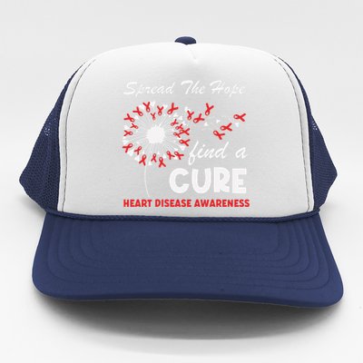 Heart Disease Awareness Spread The Hope Find A Cure Red Ribbon Trucker Hat