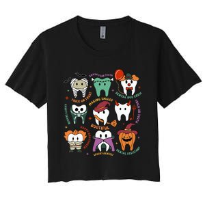 Halloween Dental Boo Crew Dentist Costume Teeth Women's Crop Top Tee